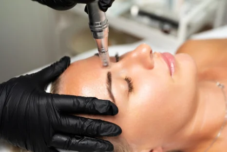 Microneedling treatment in progress